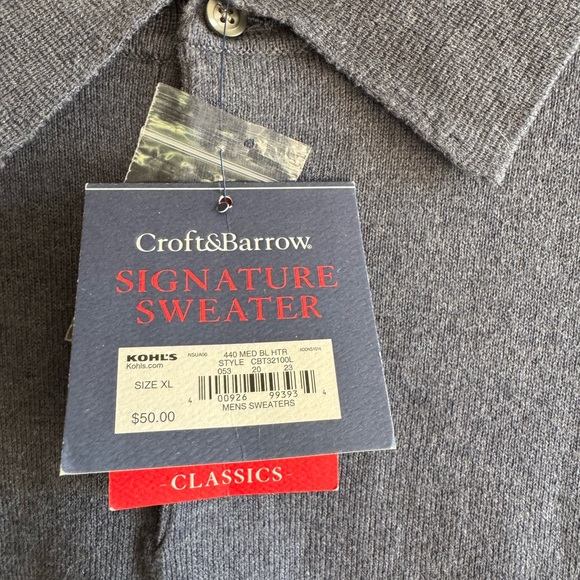 New Croft & Barrow Men's Blue long sleeve Polo Shirt - Picture 4 of 10